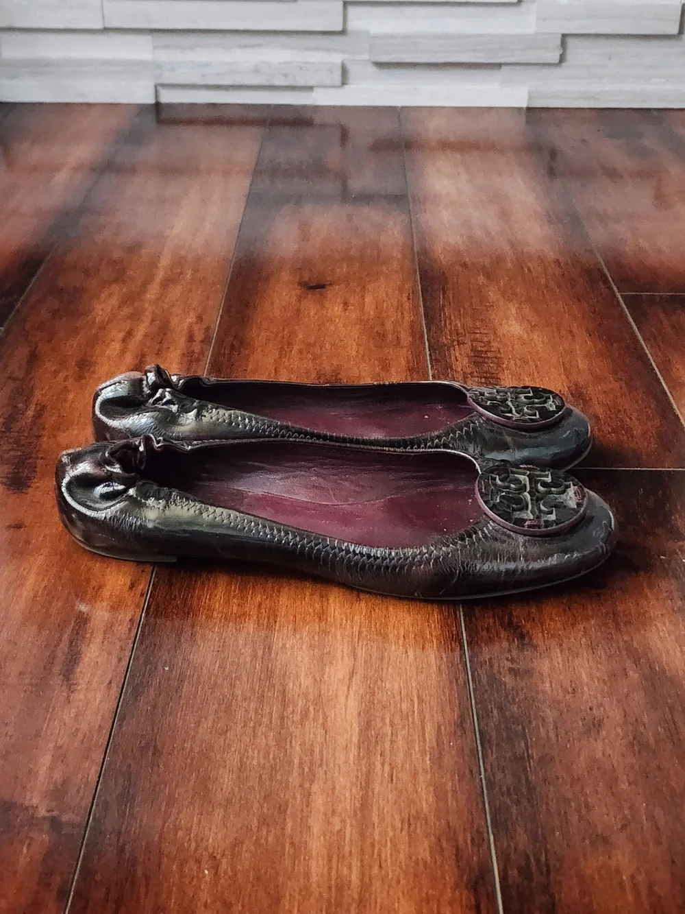 Tory Burch Reva Ballet Flats Purple Patent Leather Women's Size 7.5